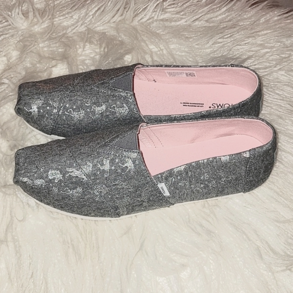 TOMS Alpargata Espadrilles Grey Foil Unicorn Slip On Shoes Size 9.5 - Picture 3 of 11